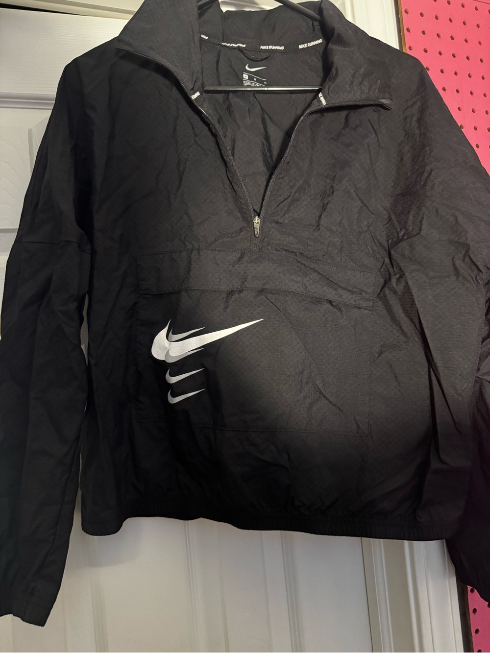 Nike Black Half-Zip Bomber Jacket with White Swoosh